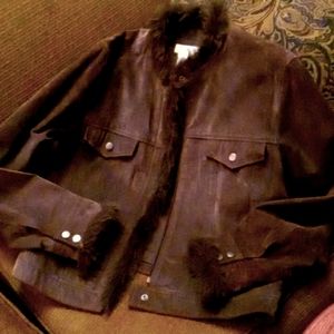 Real suede jacket faux fur trim sz LPetite